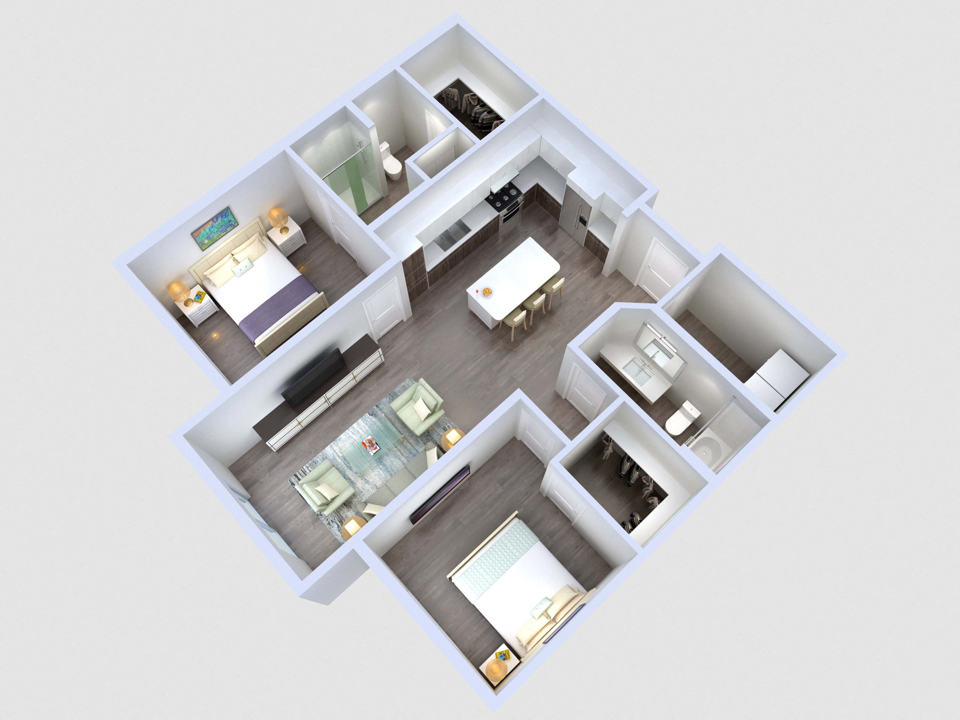 B3: 2 Bed 2 Bath floor plan